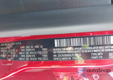 2020 Jeep Renegade Jeepster 4X4 z USA, uszkodzony, nr VIN ZACNJBAB3LPL88500